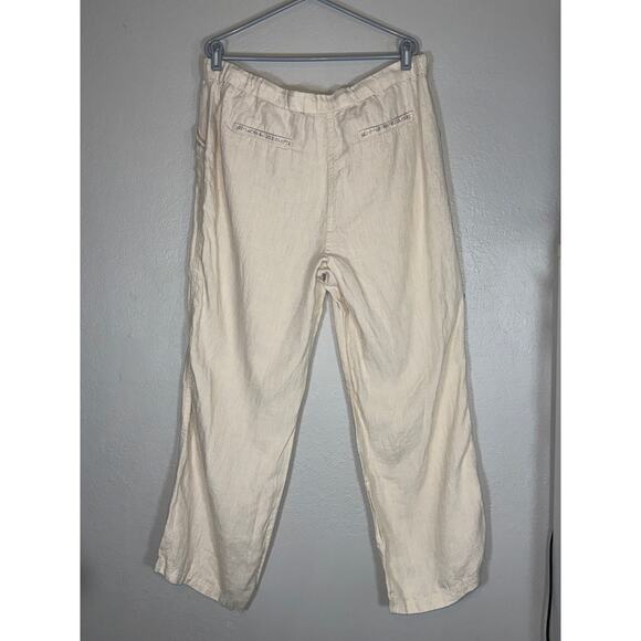Y2K Wide Leg 100% Linen Pants Women XL Embellished Rhinestones Cream Beige - Picture 3 of 5